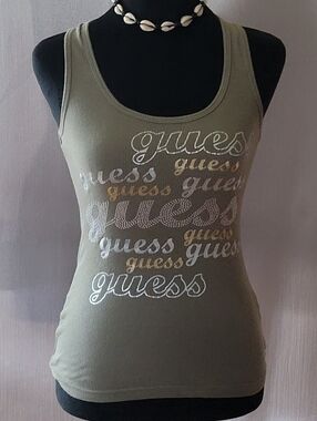Guess Olive Green Logo Ribbed Tank Top